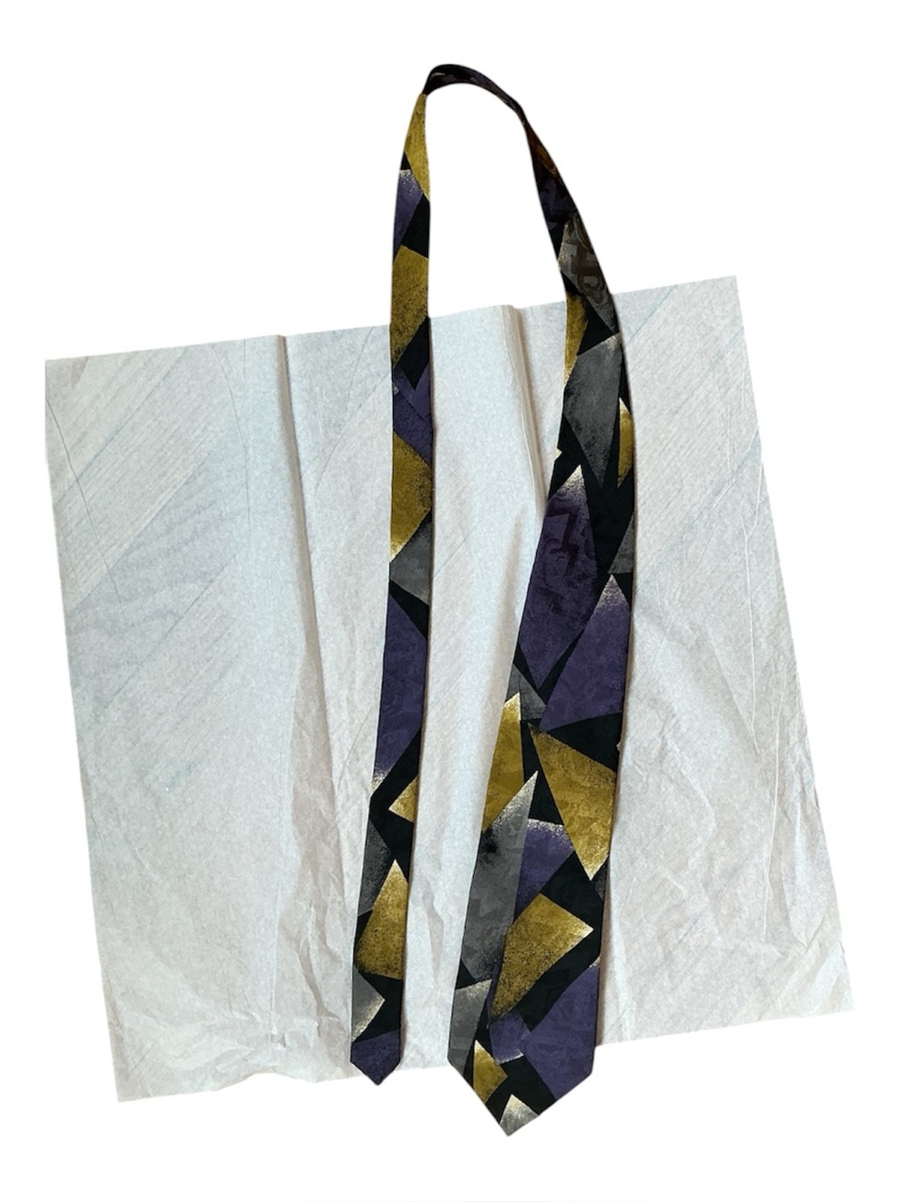 Vtg Silk Fratelli Italy necktie geometric purple gold 4x58” xl jacquard euc